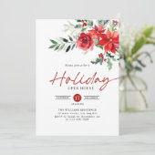 赤いポインセチアのホリデー オープン ハウス クリスマス パーティー 招待状 (スタンド正面)