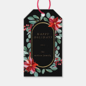 赤いポインセチアのホリデー フラワー モノグラム ギフト タグ (正面)