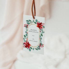 赤いポインセチアのホリデー フローラル モノグラム ギフトタグ