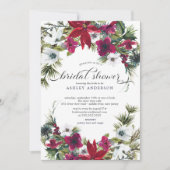赤いポインセチアのホーリーブライダルシャワー 招待状 (正面)