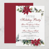 赤いポインセチアの企業クリスマス＆ホリデーパーティー 招待状 (正面/裏面)