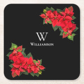 赤いポインセチアの名入れコースター スクエアペーパーコースター (正面)