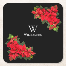 赤いポインセチアの名入れ商品 スクエアペーパーコースター
