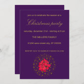 赤いポインセチアの植物がきらきら輝く星空の紫色の空に 招待状 (正面/裏面)