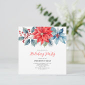 赤いポインセチアの水彩クリスマス 招待状 (スタンド正面)