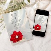 赤いポインセチアの白は冬のブライダルシャワーを真珠で飾ります 招待状