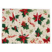 赤いポインセチアの花と聖離れなる贈り物 ラージペーパーバッグ (裏面)