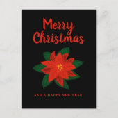 赤いポインセチアの花と黒いクリスマスカード シーズンポストカード (正面)