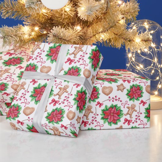 赤いポインセチアの花のクリスマスギフト ラッピングペーパー (クリスマス)