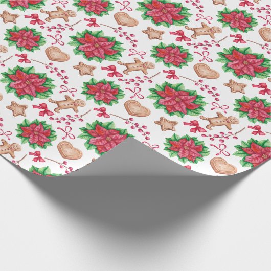 赤いポインセチアの花のクリスマスギフト ラッピングペーパー (角)