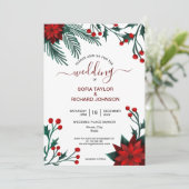 赤いポインセチアの花のクリスマス水彩ウェディング 招待状 (スタンド正面)