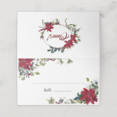 赤いポインセチアの花のクリスマス水彩テーブル プレイスカード (外部開封)