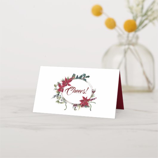 赤いポインセチアの花のクリスマス水彩テーブル プレイスカード (裏面)