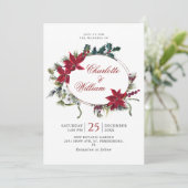 赤いポインセチアの花のクリスマス ウォーターカラー結婚式の招待状 招待状 (スタンド正面)