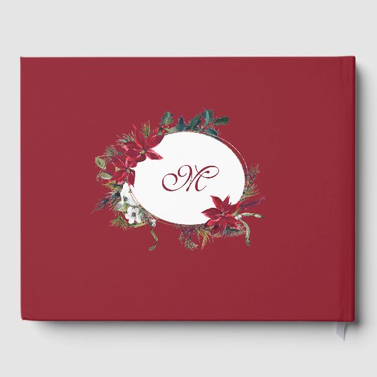 赤いポインセチアの花のクリスマス ブライダルシャワー ゲストブック (裏面)