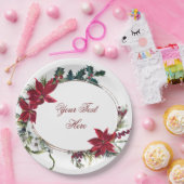 赤いポインセチアの花の冬のクリスマスパーティー ペーパープレート (パーティー)