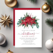 赤いポインセチアの花を飾ったクリスマスパーティー 招待状