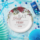 赤いポインセチアの花を飾った冬のクリスマスパーティー ペーパープレート (パーティー)