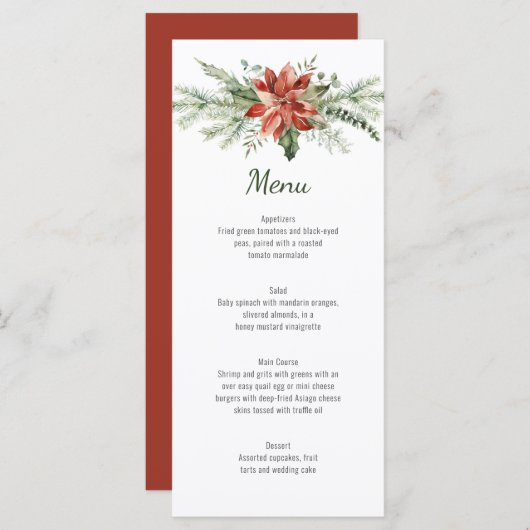 赤いポインセチア松とエバ結婚グリーンのメニュー メニュー (正面/裏面)