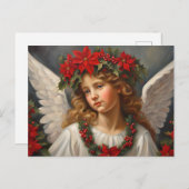 赤いポインセチア花とクリスマスエンジェル シーズンポストカード (正面/裏面)