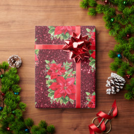 赤いポインセチア クリスマス ホリデー ラッピングペーパー