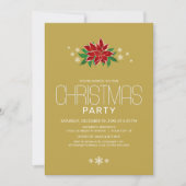 赤いポインセチア ゴールド ミニマリスト クリスマス パーティー 招待状 (正面)