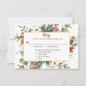 赤いポインセチア 常緑のクリスマス ゴールド  出欠確認返信 出欠カード (正面)