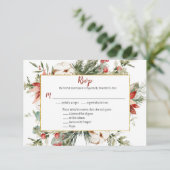 赤いポインセチア 常緑のクリスマス ゴールド  出欠確認返信 出欠カード (スタンド正面)