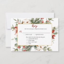 赤いポインセチア 常緑のクリスマス ゴールド 返信お願いします 出欠カード