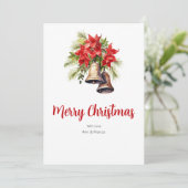 赤いポインセチア&緑の葉のクリスマス シーズンカード (スタンド正面)