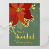 赤いポインセチア Feliz Navidad 金箔 ホリデー カー (正面)