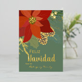 赤いポインセチア Feliz Navidad 金箔 ホリデー カー (立ち正面)
