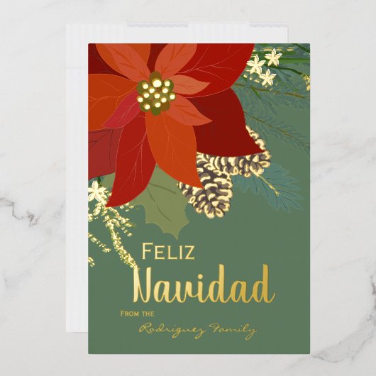 赤いポインセチア Feliz Navidad 金箔 ホリデー カー (封筒)