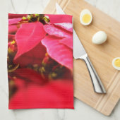 赤いポインセティアスの花 キッチンタオル (四つ折り)