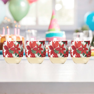 赤いポインセティアスの花 ステムなしワイングラス