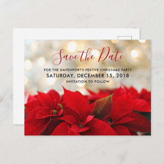 赤いポインセティアスクリスマス日付を保存 ポストカード (正面/裏面)