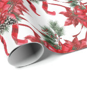 赤いポインセティアリボン弓ラティス ラッピングペーパー (ロールコーナー)