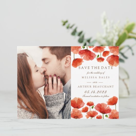 赤いポピエレガントーの花の写真が日付を救う セーブザデート (スタンド正面)