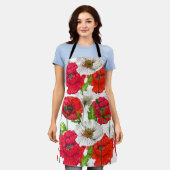 赤いポピーかわいらしモダンフローラエレガントパターン エプロン (着用した状態)