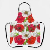 赤いポピーかわいらしモダンフローラエレガントパターン エプロン (正面)
