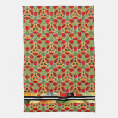 赤いポピーがミックスnマッチ色彩の鮮やかデザイン キッチンタオル (縦)