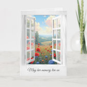 赤いポピーとダリアフィールドのウィンドウ悔やみや弔慰 カード (正面)