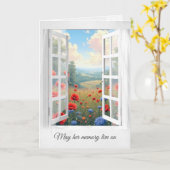 赤いポピーとダリアフィールドのウィンドウ悔やみや弔慰 カード (黄色い花)