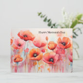 赤いポピーと水彩のフィールド マザーズデー カード (スタンド正面)
