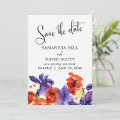 赤いポピーと紫のアイリス 水彩画のSave the Date セーブザデート (スタンド正面)