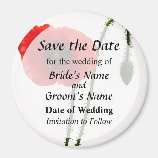 赤いポピーと花芽のSave the Date マグネット (正面)
