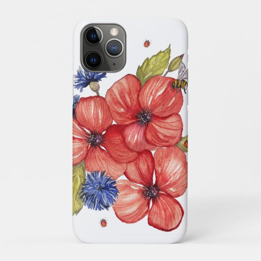 赤いポピーと青いヤグルマギクの水彩画 Case-Mate iPhoneケース (裏)