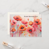 赤いポピーのある野原の水彩画 マザーズデー カード (正面/裏面インサイチュ)