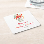 赤いポピーのかわいいウェディングシャワーマグカップ スクエアペーパーコースター (アングル)