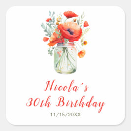 赤いポピーのかわいいマスンジャー誕生日 スクエアシール